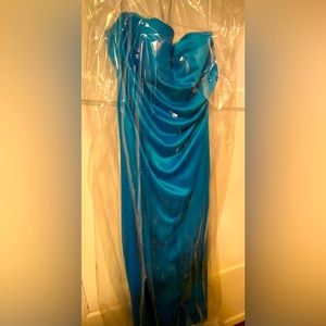 Strapless turquoise long gown